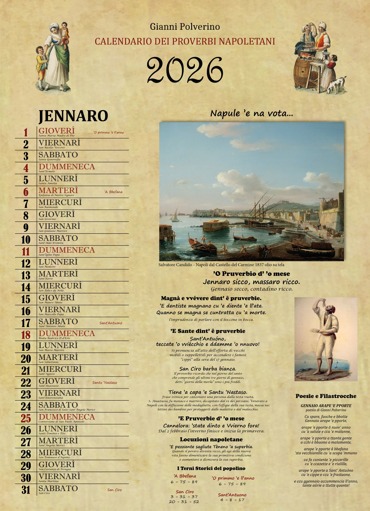 Calendario dei Proverbi Napoletani 2026 da parete